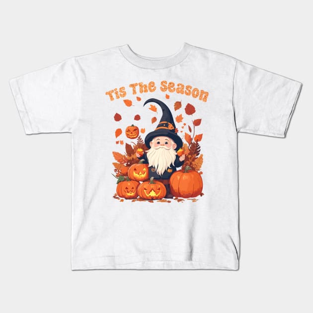 Tis The Season Gnome Latte Pumpkin Spice Leaf Fall Thanksgiving Kids T-Shirt by AimArtStudio